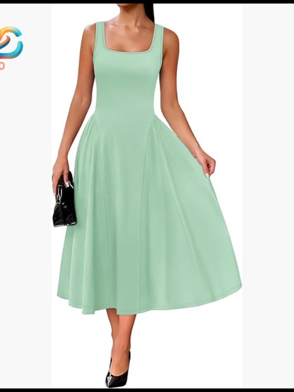 Square Neck Corset A-Line Maxi Dress Ruffle Ruched Waist Flowy